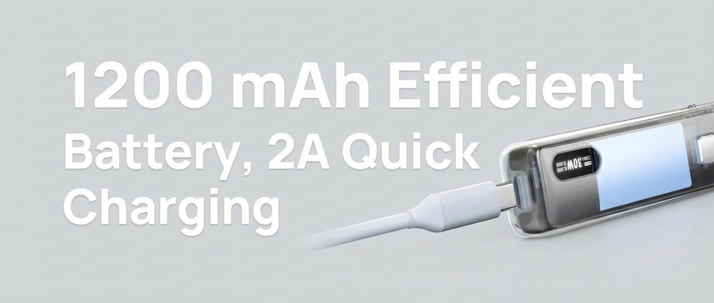 1200 mAh Efficient Battery, 2A Quick Charging