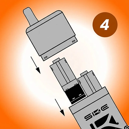 Insert Refill & Replace Cap Slide the refill into the device and click the mouthpiece into place.