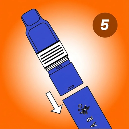 Insert Refill Pack Insert your assembled pod and refill container into the top of your device. It will be held in place magnetically.