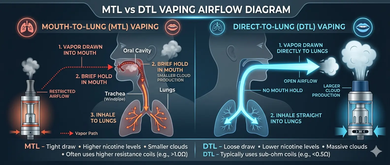MTL vs DTL vaping airflow diagram