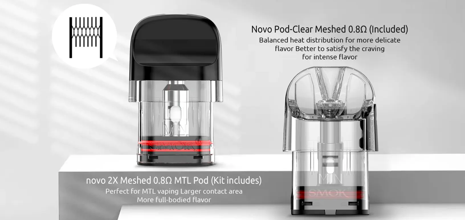 Flavour-forward mesh coils (without big clouds)