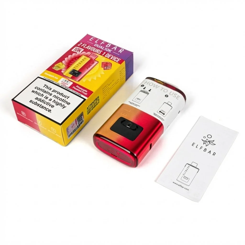 Contains: Elf Bar Dual 10K Device 2 x 1ml Prefilled Pod 2 x 5ml Prefilled Container User Manual