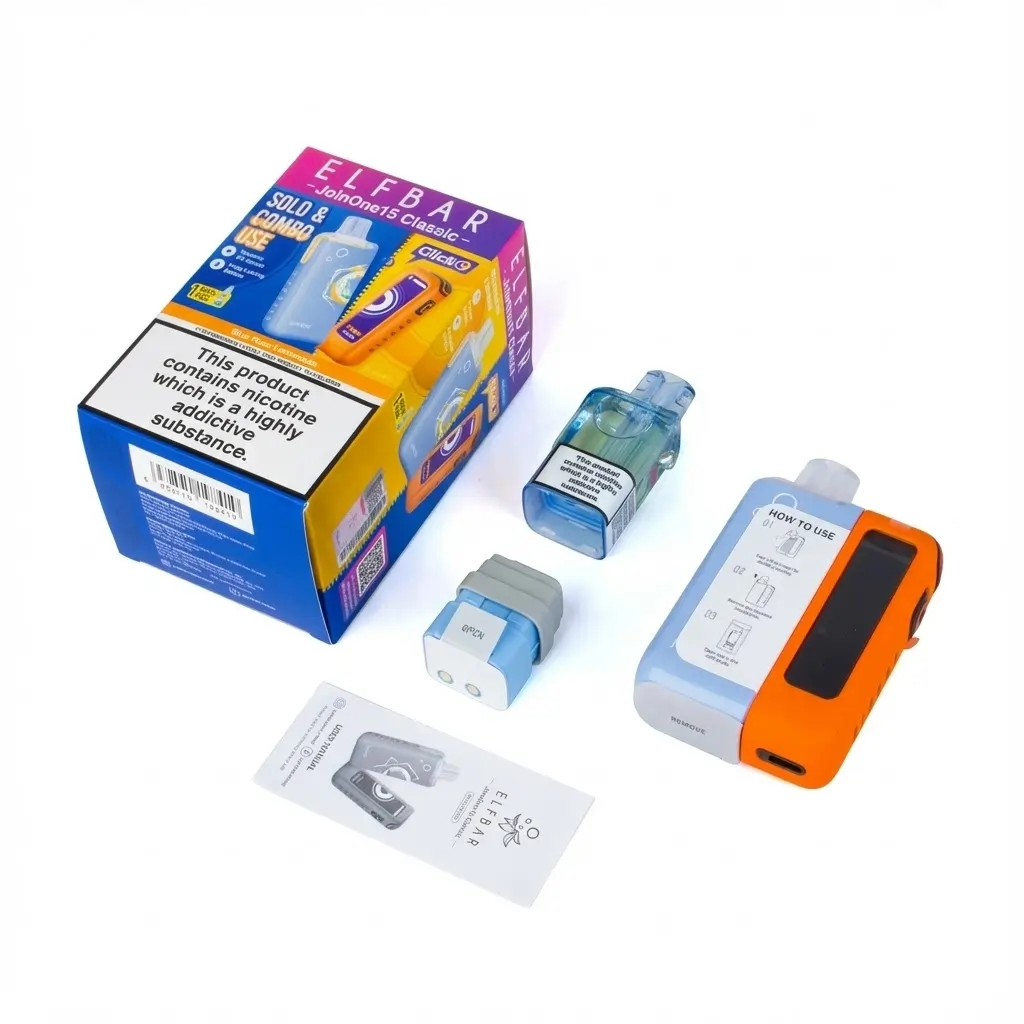 Contains: Elf Bar JoinOne 150mAh Mini Unit Elf Bar JoinOne 1000mAh Device 1 x 2ml Prefilled JoinOne Pod 1 x 10ml Refill Container User Manual