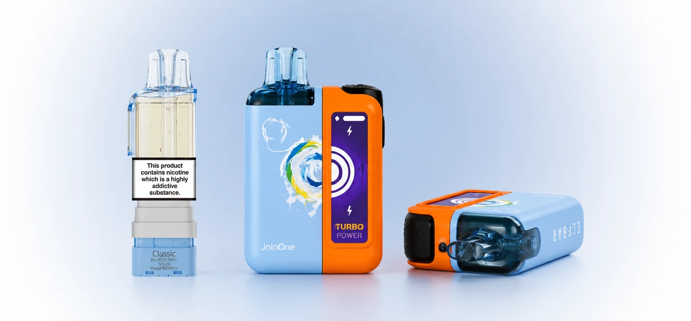 Elf Bar JoinOne15 Classic Pod Kit with mini unit, power pack, 2ml pod and 10ml refill container
