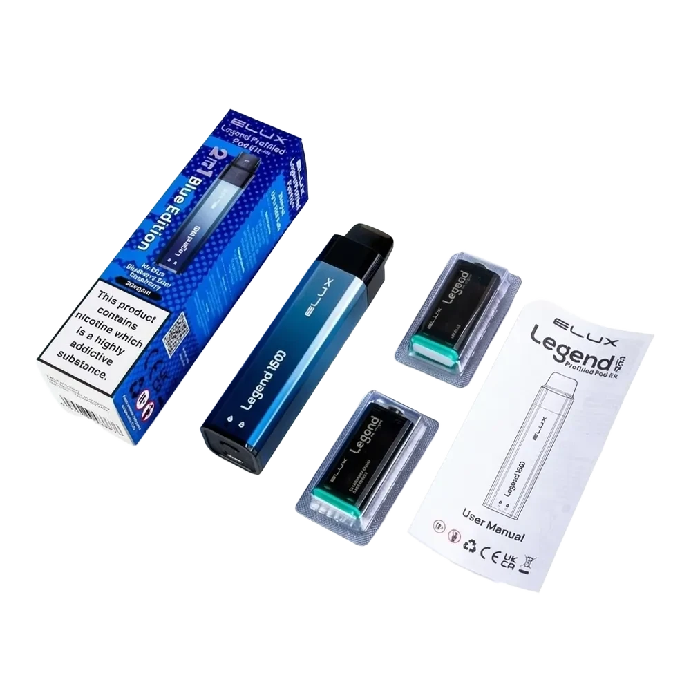 Contains 1 x Elux Legend 1500 2in1 Device 2 x Pre-filled Pods (2ml, 20mg) 1 x User Manual