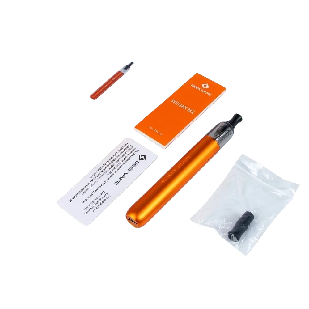 Geekvape Wenax M2 Vape Kit - What's in the Box: Device, Wenax M1 Pod 0.8ohm, Spare Drip Tip, User Manual, Battery Safety Card