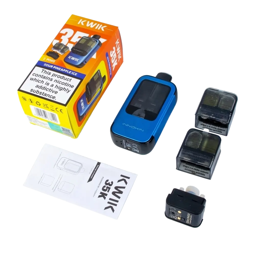 Contains 1 x Innokin Kwik 35K Device 2 x 2ml Prefilled Pods 2 x 10ml Refill Containers 1 x User Manual