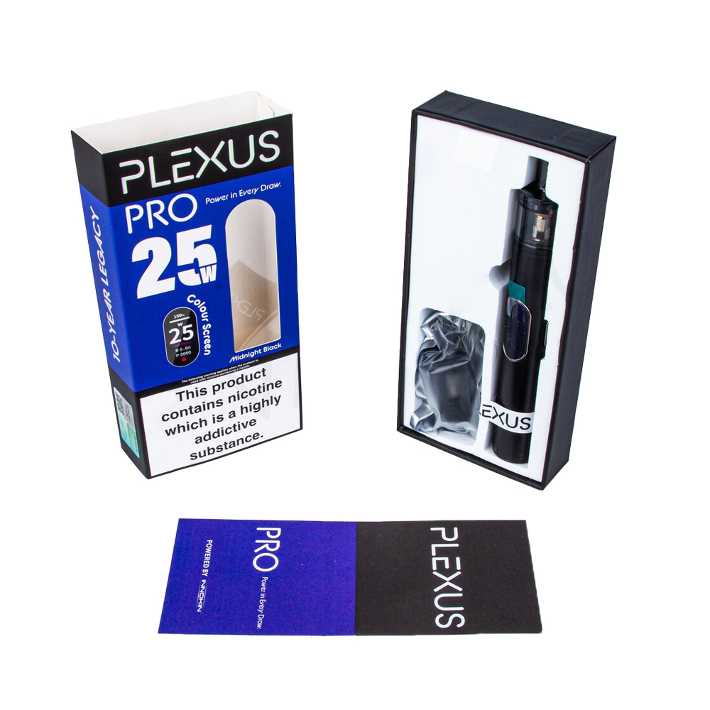 Contains 1 x Innokin Plexus Pro Device 1 x 0.6ohm Plexus Pro Pod 1 x 0.8ohm Plexus Pro Pod 1 x User Manual