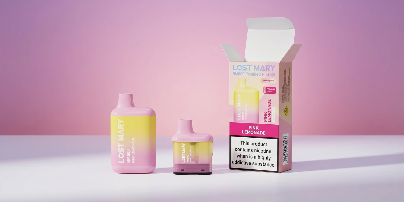 Lost Mary BM600 Pod Kit — unboxed with device, pod, and packaging