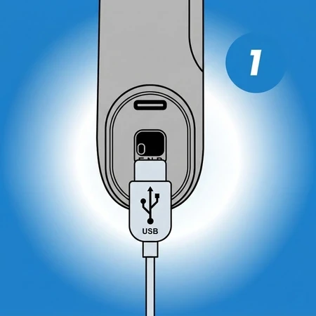 Charge the device with a USB-C cable; the front indicator shows battery level.