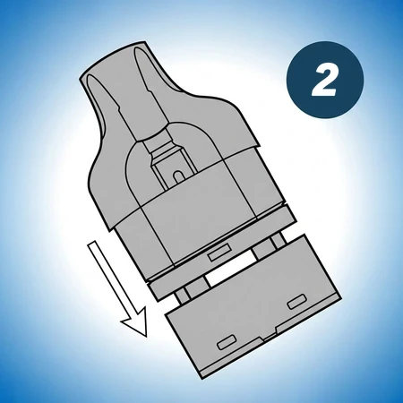 Attach the 2ml pod to the base of the 8ml refill container.